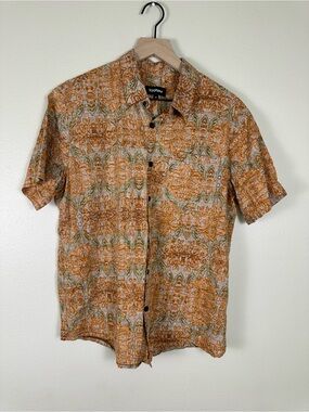 VAT PAVE Men's Medium Orange Bohemian Festival Patterned Button Down Shirt